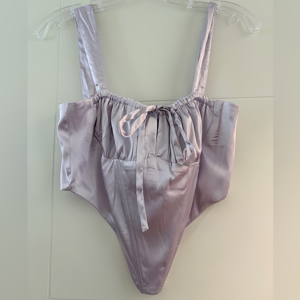 Lavender Satin Tie-Front Bodysuit - Picture 1 of 3